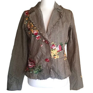 DB Sport Floral Embroidered Glenn Plaid Two Button Lined Blazer Size Small